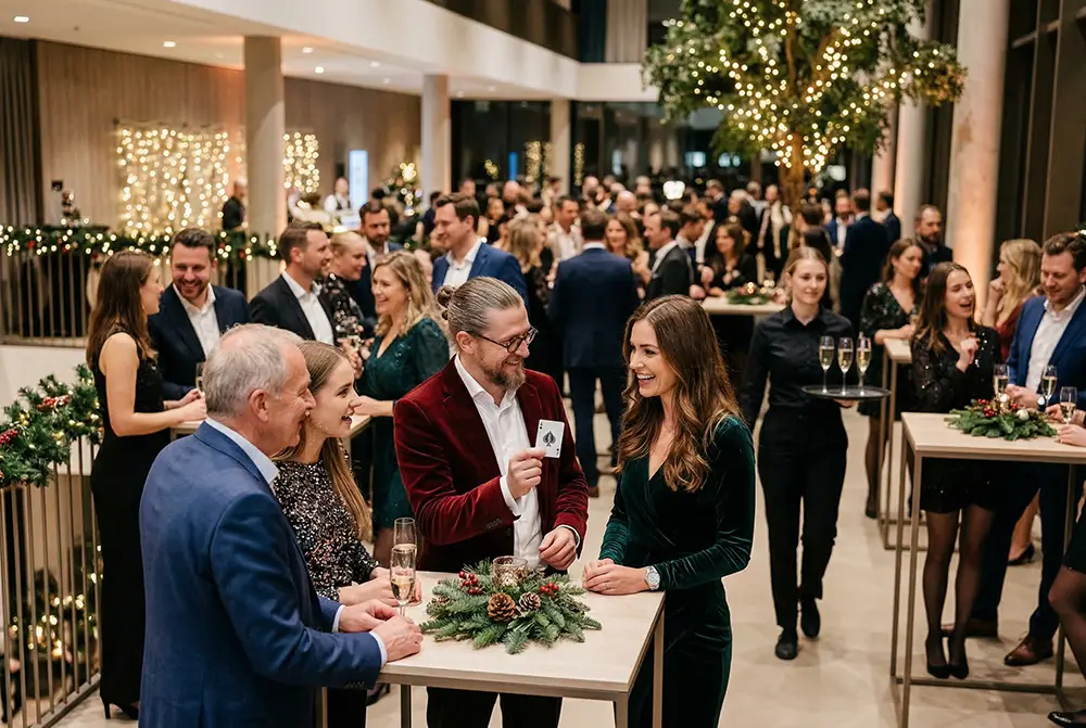 Close-up Zauberer bei einer Weihnachtsfeier im Empfangsbereich